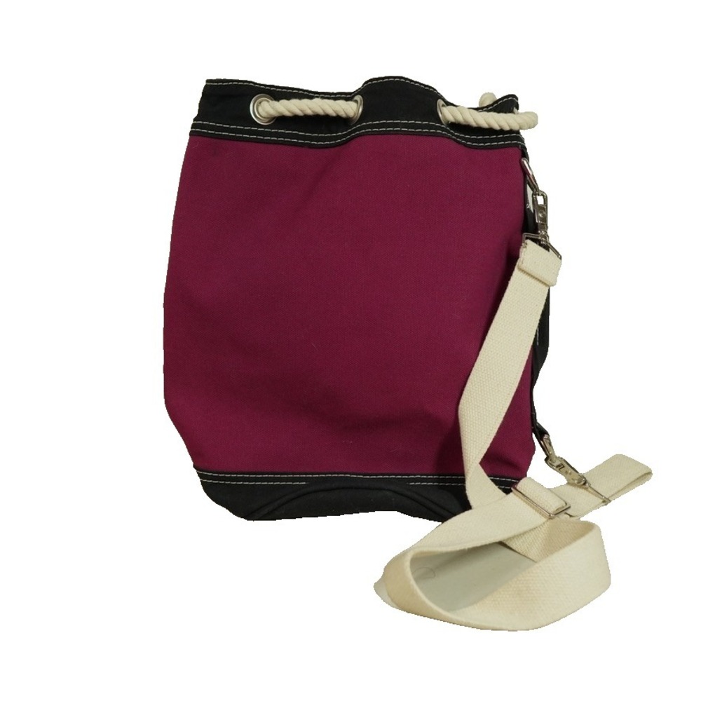 VTG LL Bean Boat Tote Barrel Bucket Bag Magenta Canvas Nautical Rope Made USA - Picture 4 of 12